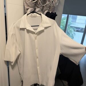 Zara Men's Cream/White pleated Button Down Shirt